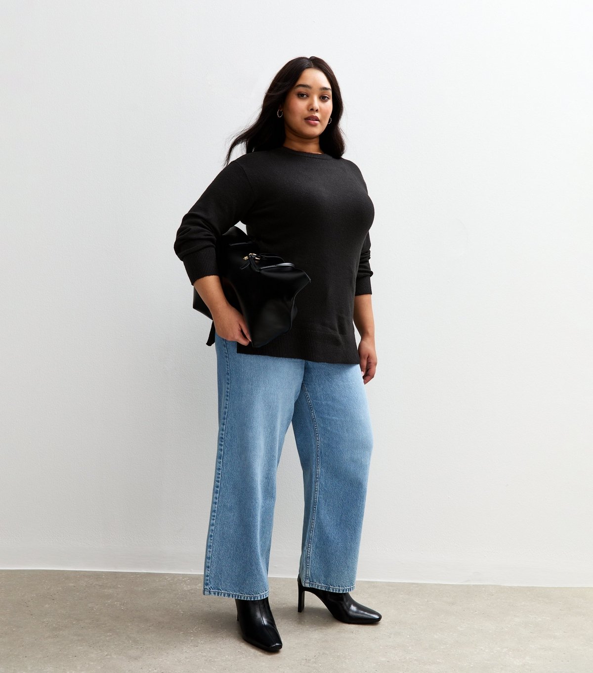 New Look Women's Plus Size Black Crew Neck Split Hem Jumper Curves New Look - 2