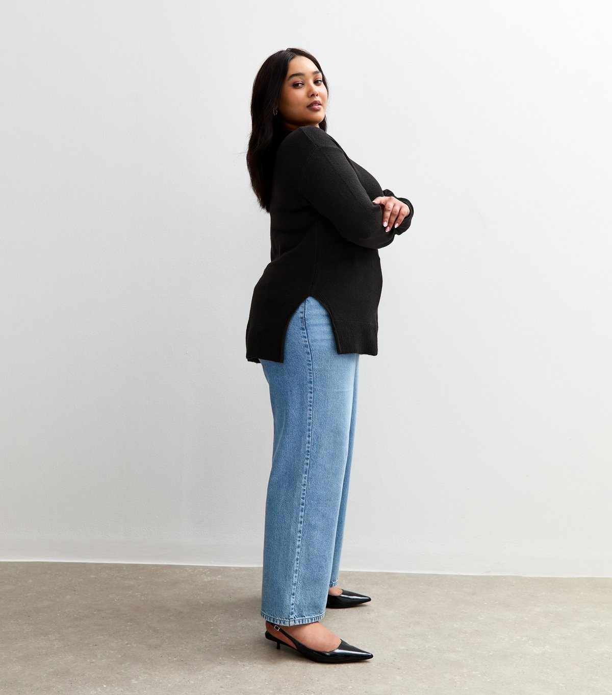 New Look Women's Plus Size Black Crew Neck Split Hem Jumper Curves New Look - 3