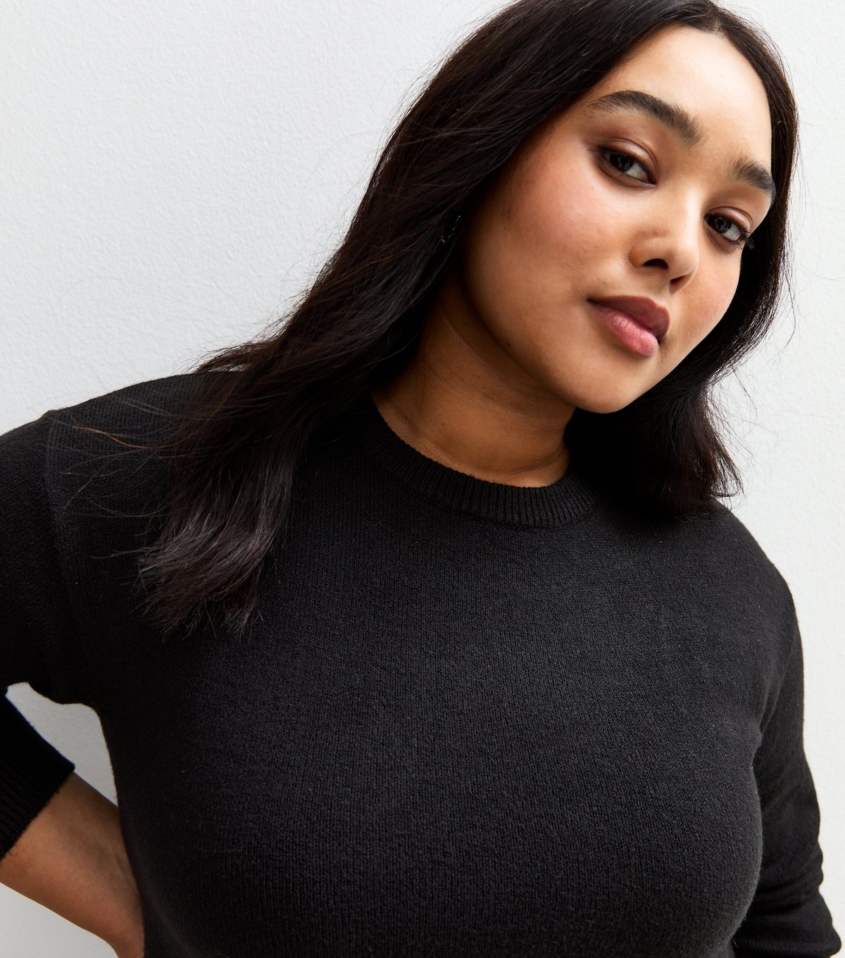 New Look Women's Plus Size Black Crew Neck Split Hem Jumper Curves New Look - 4