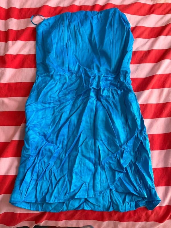 Bershka Blue Satin Strapless Corset Mini Dress