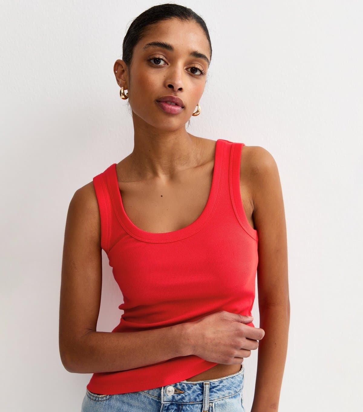 New Look Women's Bright Red Wide Trim Scoop Vest Top New Look