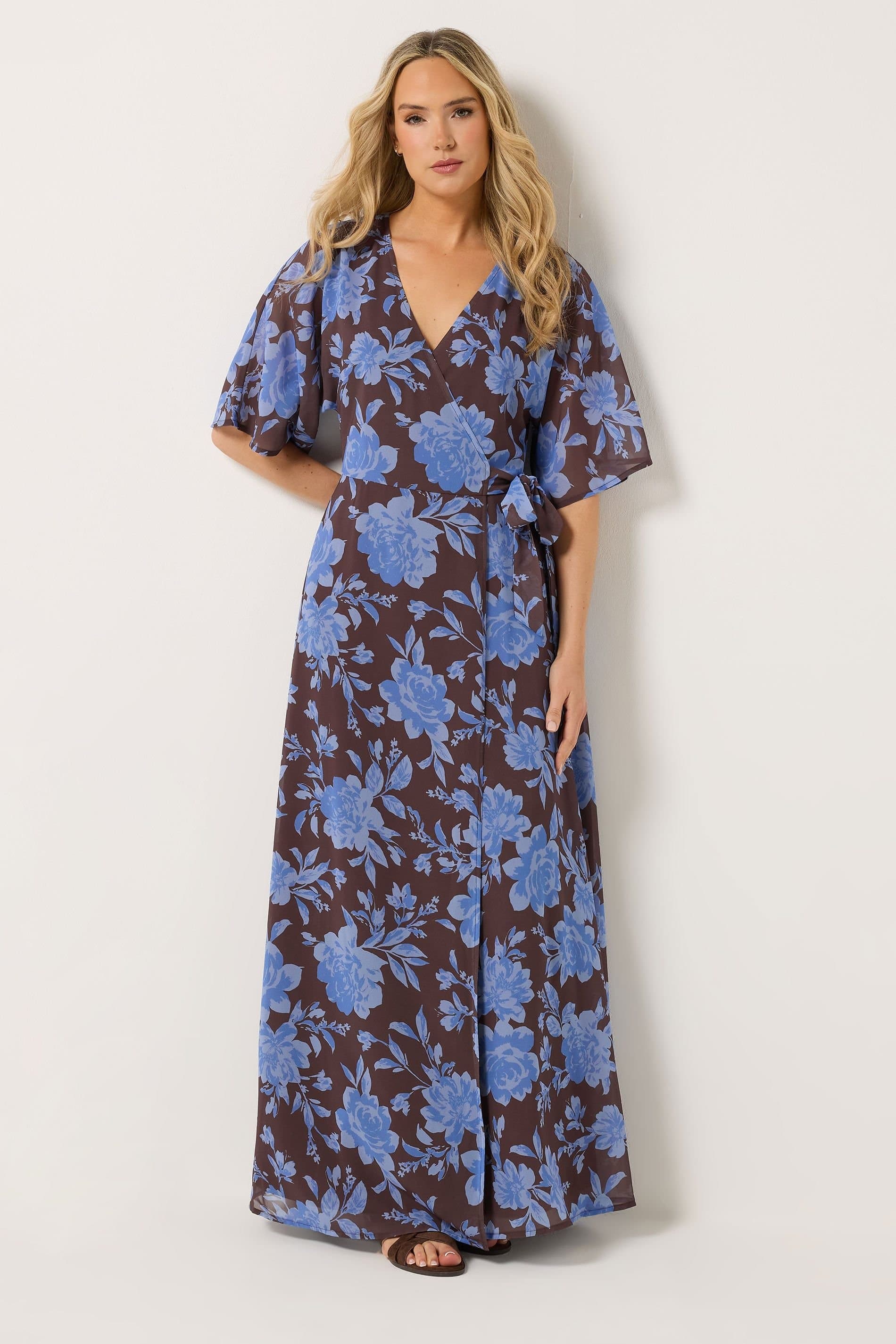 Long Tall Sally Long Tall Sally Women's Tall Floral Wrap Maxi Dress in Chocolate