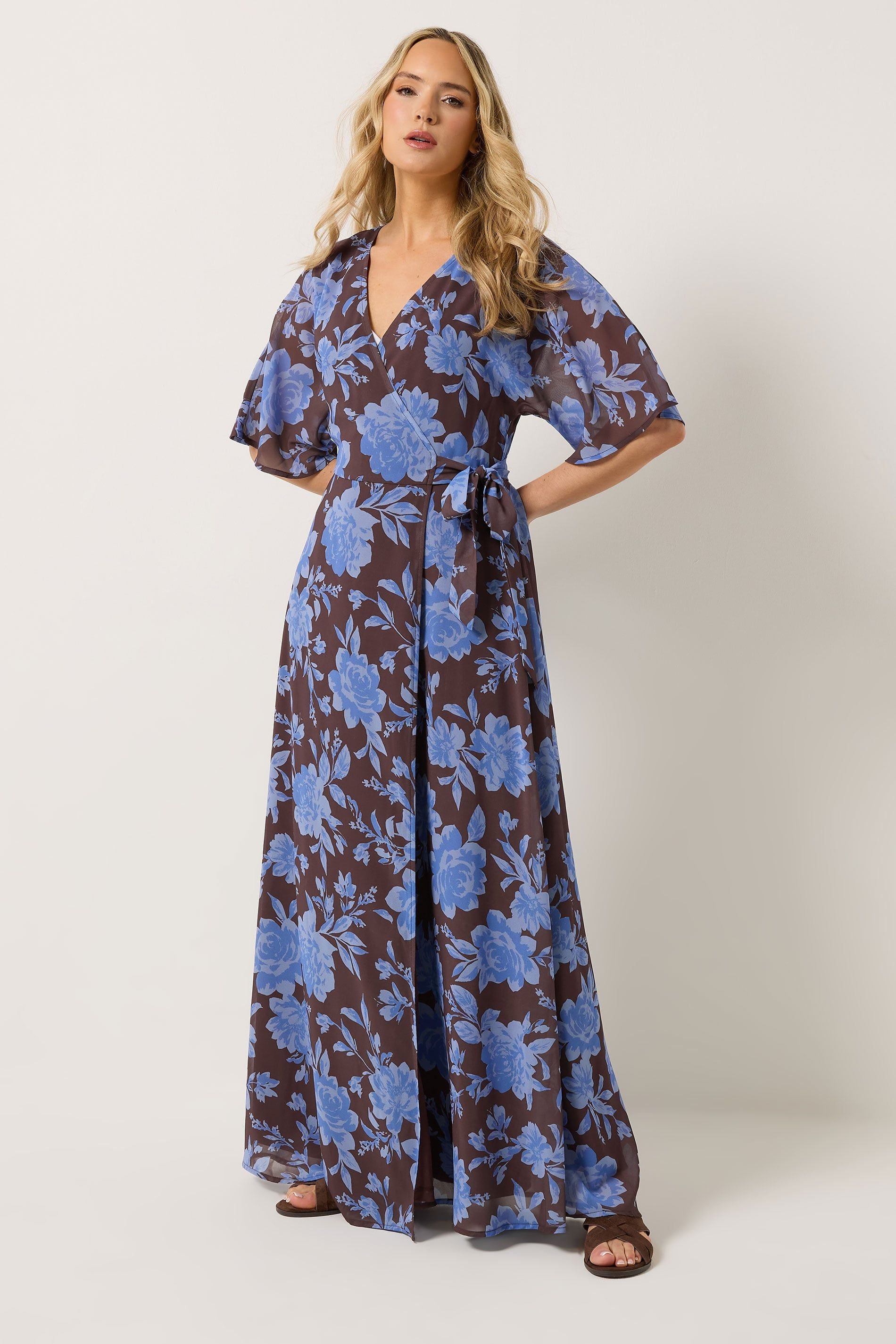 Long Tall Sally Long Tall Sally Women's Tall Floral Wrap Maxi Dress in Chocolate - 3