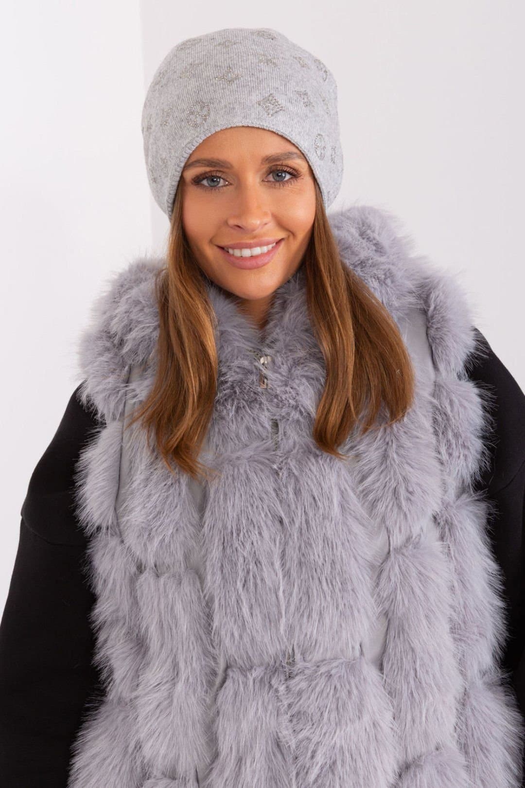 Love Lace Love Lace Women's Warm Cozy Winter Cashmere Beanie Hat with Decorative Rhinestones in Grey