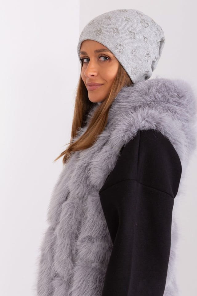 Love Lace Love Lace Women's Warm Cozy Winter Cashmere Beanie Hat with Decorative Rhinestones in Grey - 2