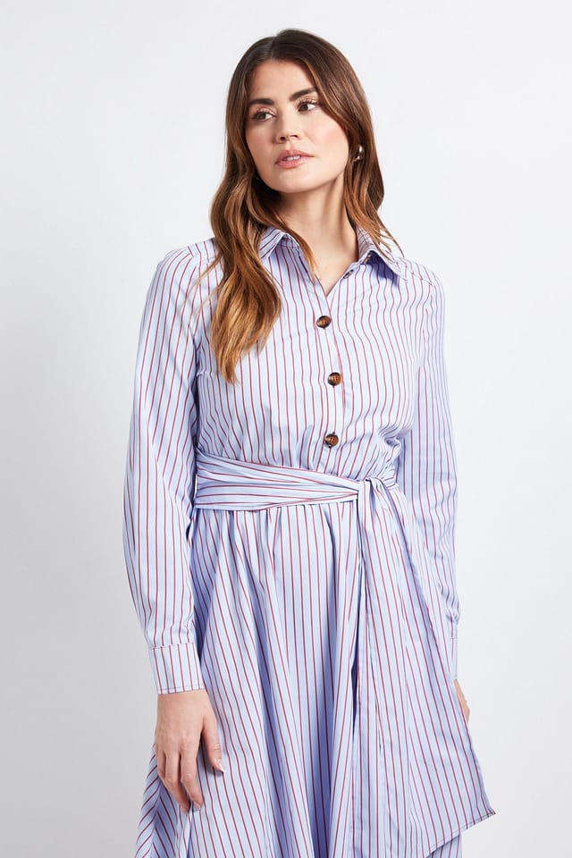 Wallis Wallis Women's Stripe Belted Shirt Dress in Blue - 2