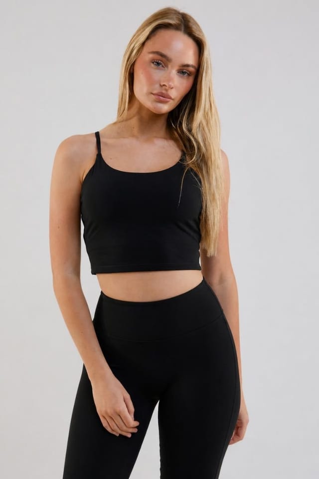 BCouture BCouture Women's Flared Leggings & Cropped Tank Top Set in Black - 3