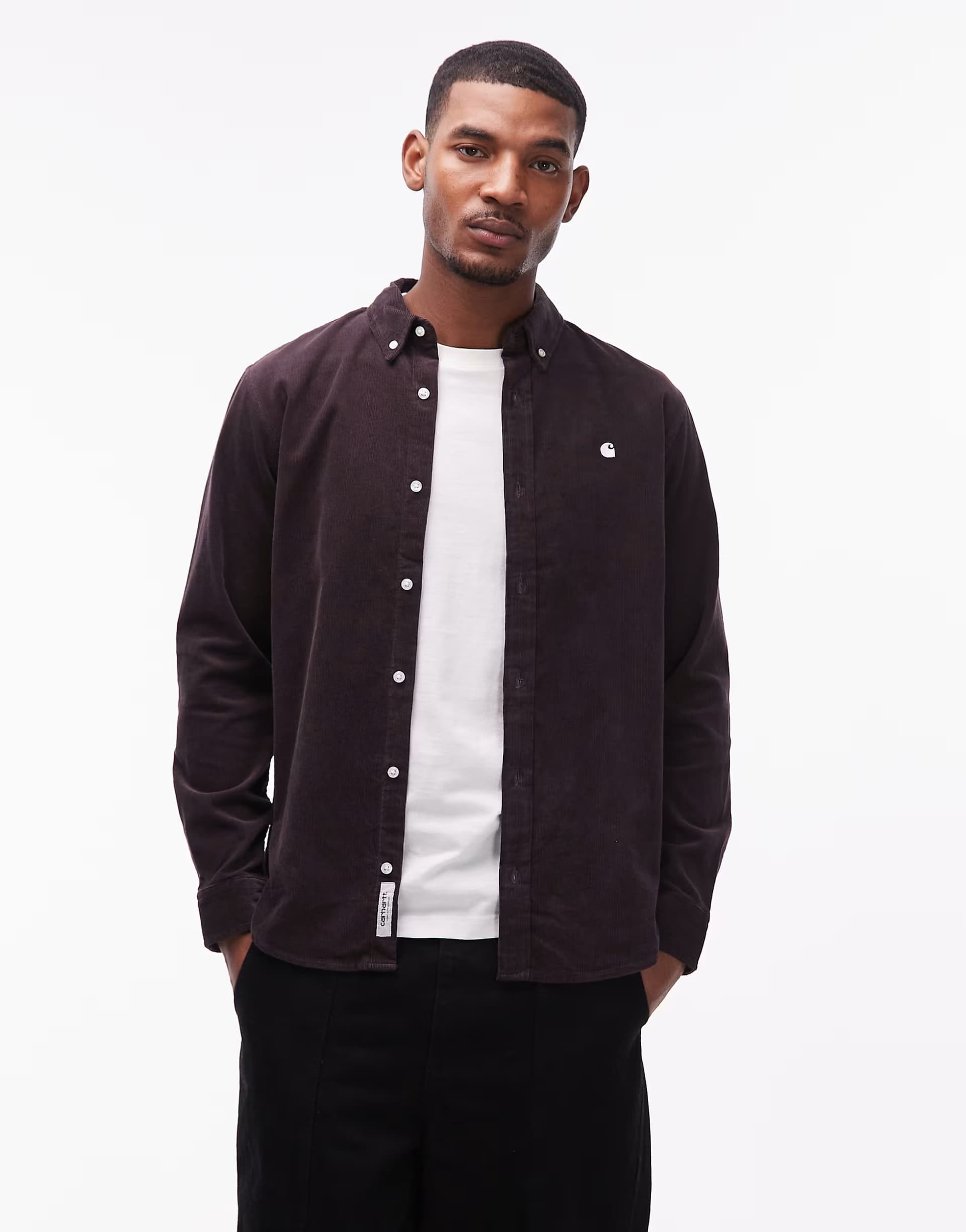 ASOS Carhartt WIP Dark Brown Corduroy Long Sleeve Shirt