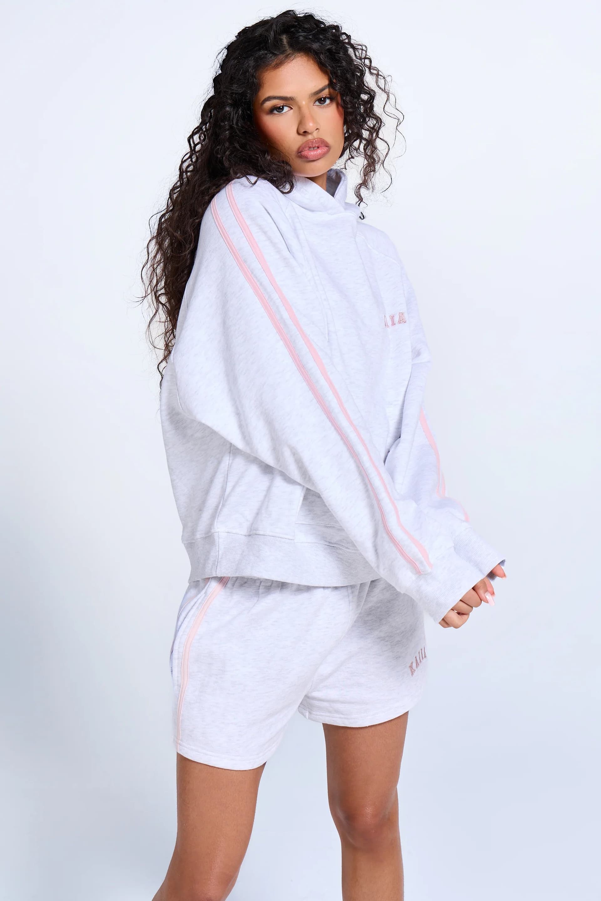Kaiia Kaiia Light Grey Marl & Pink Sugar Oversized Hoodie