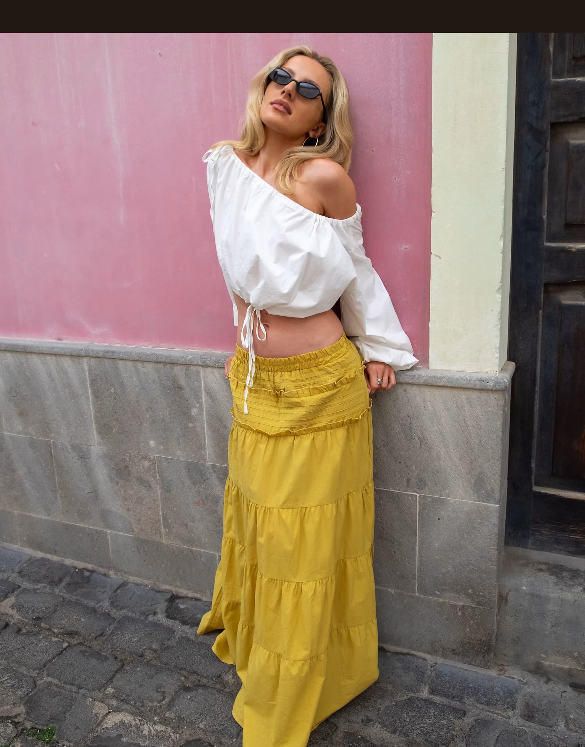ASOS Daisy Street x Emma Jean Chartreuse Boho Ruffle Midi Skirt