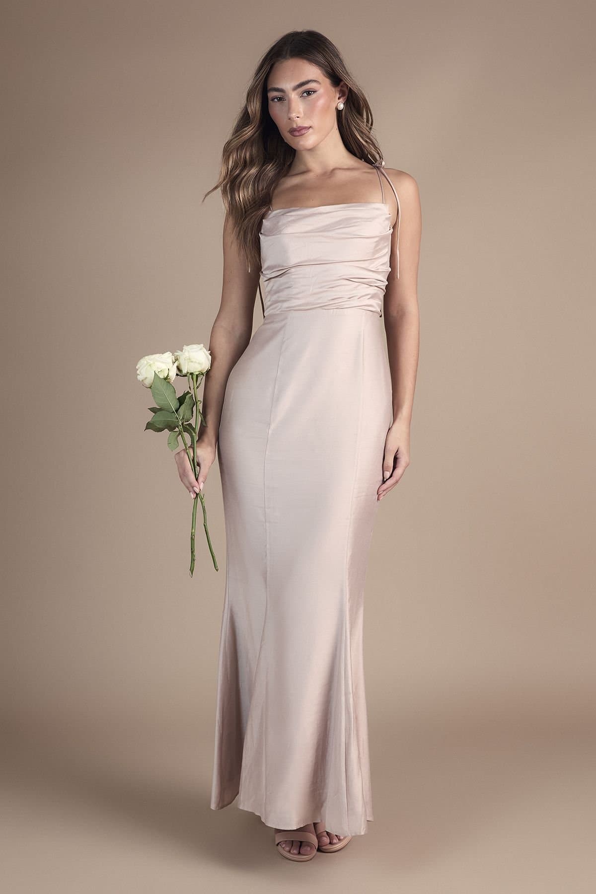 Coast Coast Women's Satin Strappy Cowl Neck Bridesmaid Dress in Blush