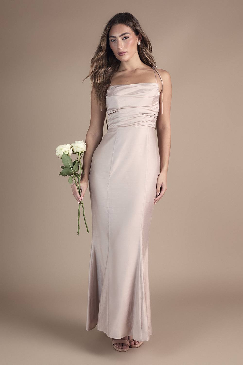 Coast Coast Women's Satin Strappy Cowl Neck Bridesmaid Dress in Blush - 2