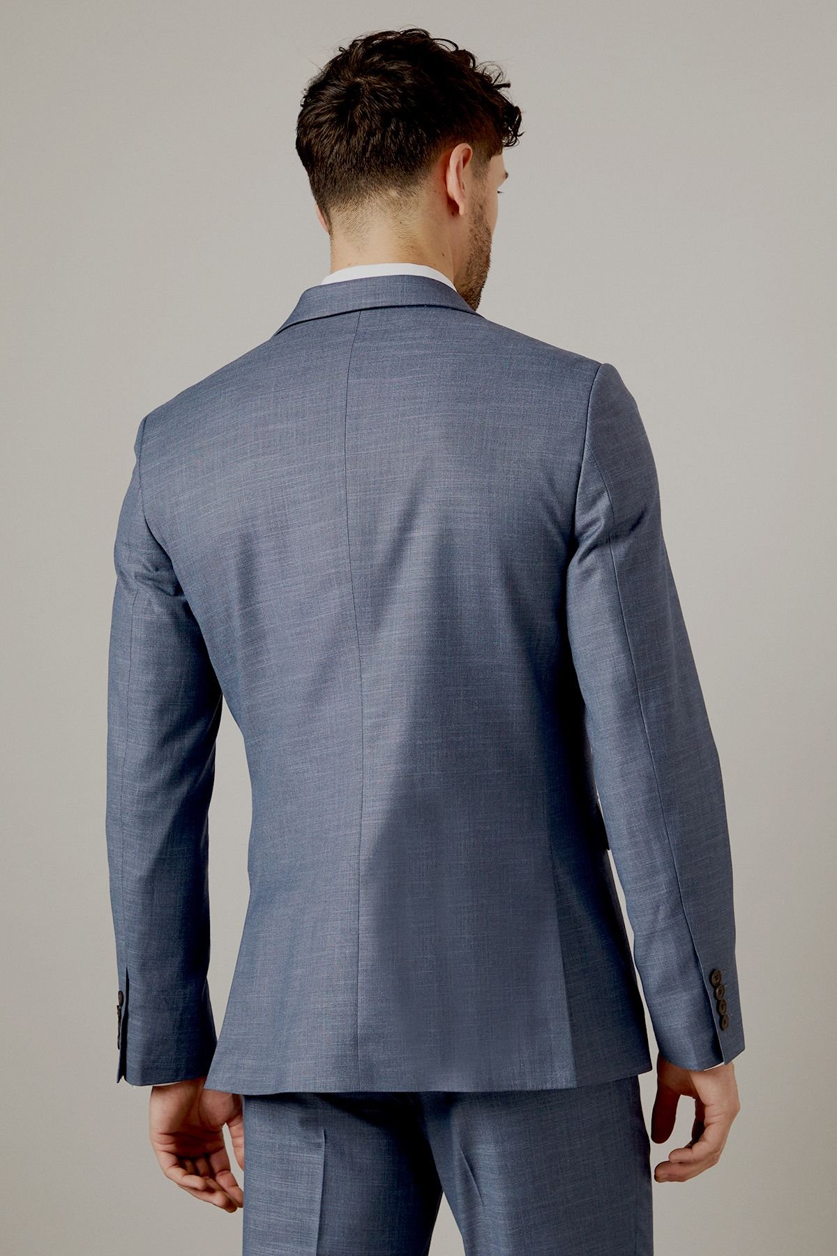 Burton Burton Men's Blue Semi Plain Slim Fit Suit Jacket - 3