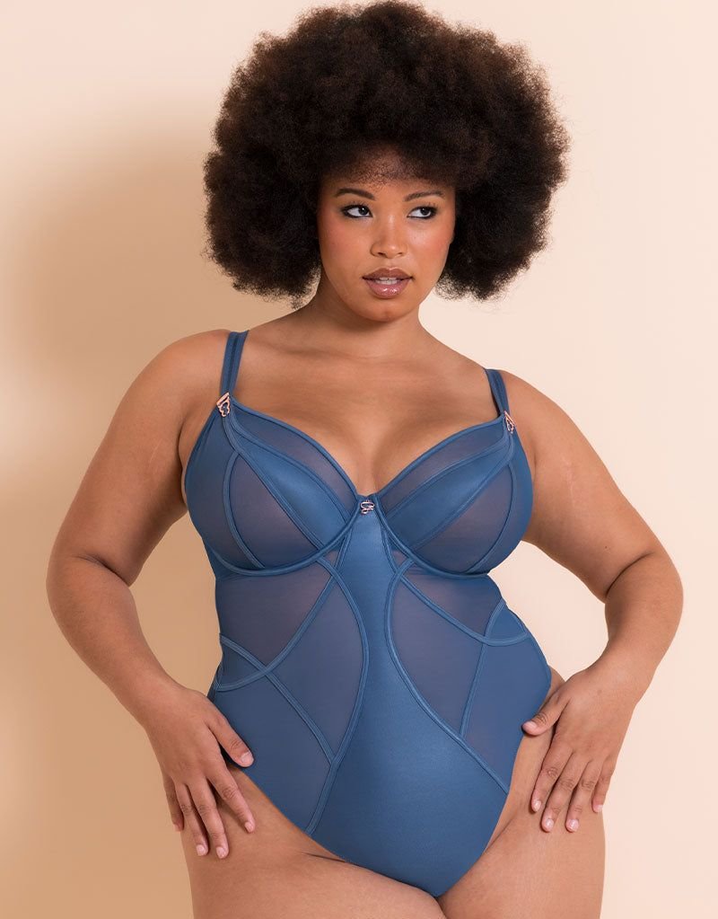 Scantilly Scantilly Women's Suspense Plunge Bodysuit in Blue - 1