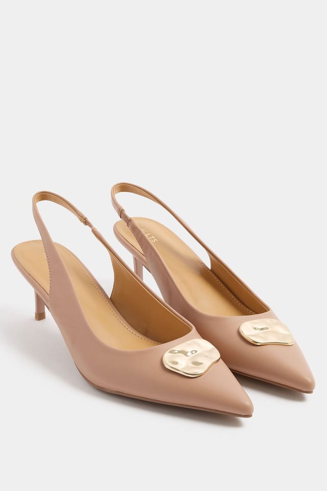 Long Tall Sally Long Tall Sally Women's Hammered Slingback Heels In Standard Fit in Camel - 2