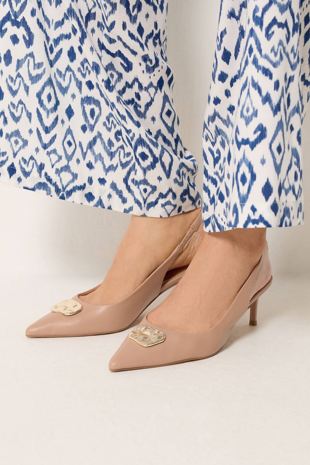 Long Tall Sally Long Tall Sally Women's Hammered Slingback Heels In Standard Fit in Camel - 4