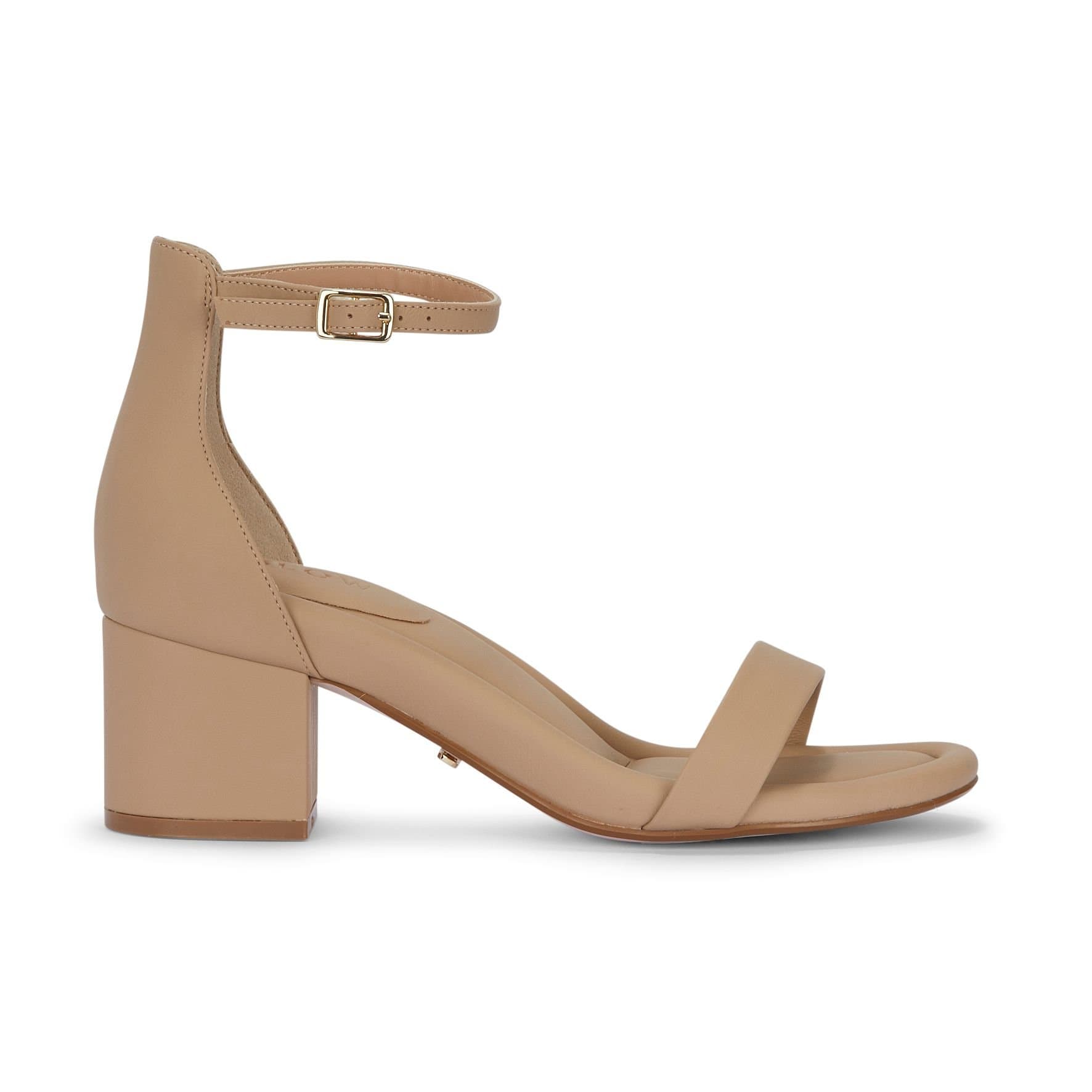 MALOW LONDON MALOW LONDON Women's Khloe Heeled Sandals Buckle Strap PU Open Toe Block Heel Shoes in Brown