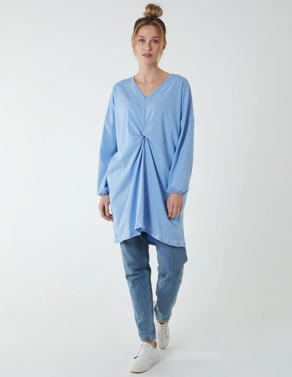 Blue Vanilla Twist Front Cotton Tunic With Side Pocket