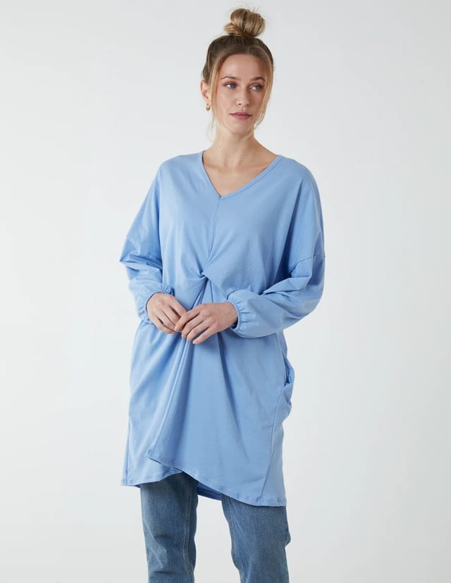 Blue Vanilla Twist Front Cotton Tunic With Side Pocket - 3