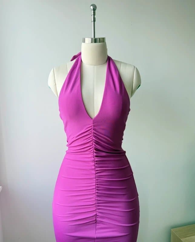 Zara Zara Magenta Halter Neck Ruched Maxi Dress