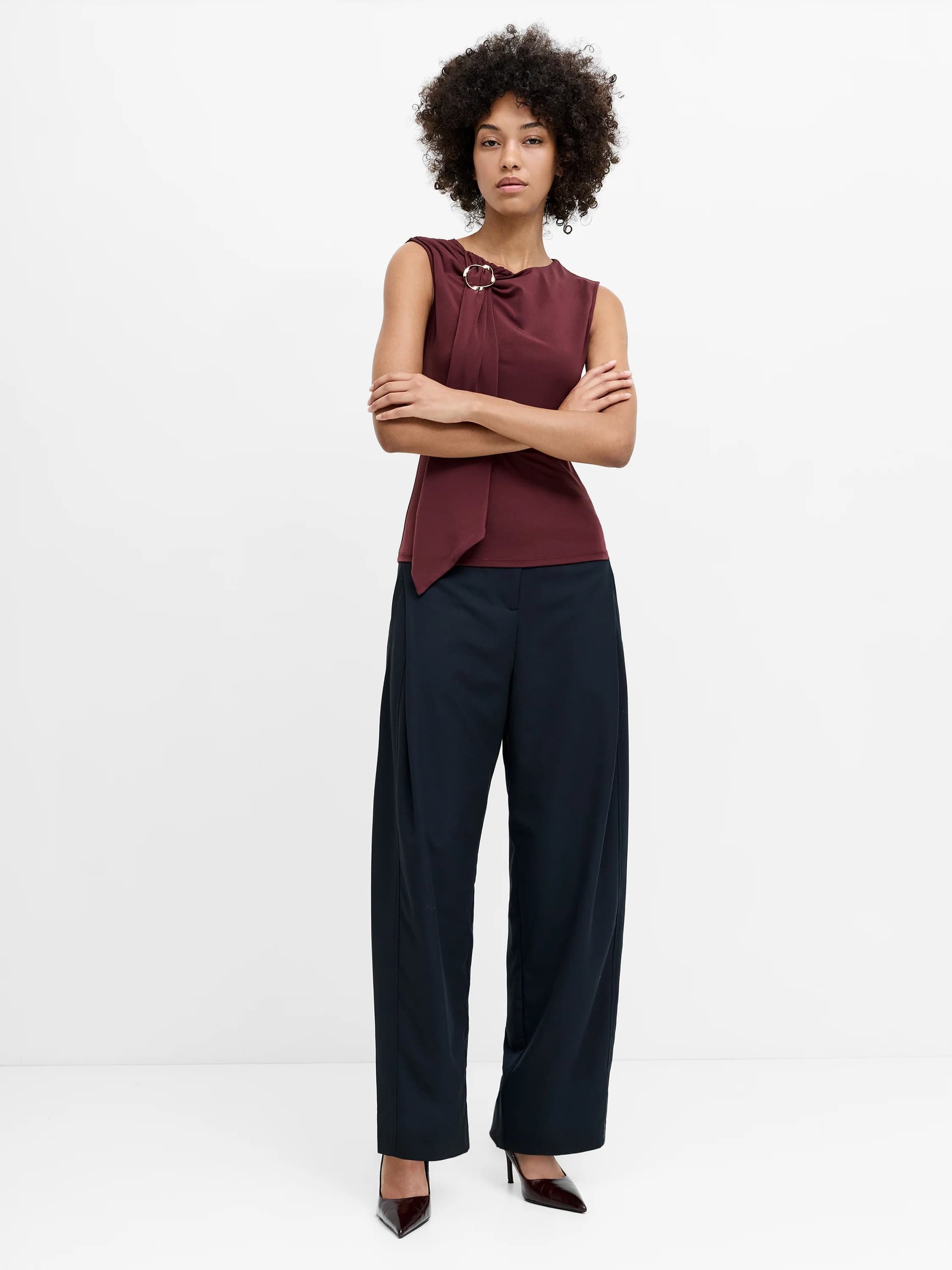 French Connection Aira Dark Grey Tailored Pleated Wide Leg Trousers Graphite Grey