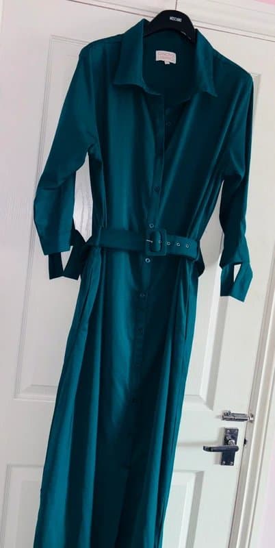 Dancing Leopard Dancing leopard 18-20 teal plunge maxi shirt dress wedding party work pockets same day post