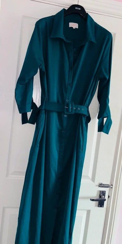 Dancing Leopard Dancing leopard 18-20 teal plunge maxi shirt dress wedding party work pockets same day post - 1
