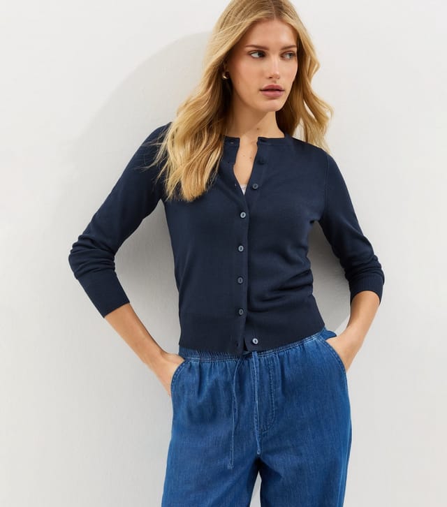 New Look Women's Navy Knit Crew Neck Button Up Cardigan New Look - 2