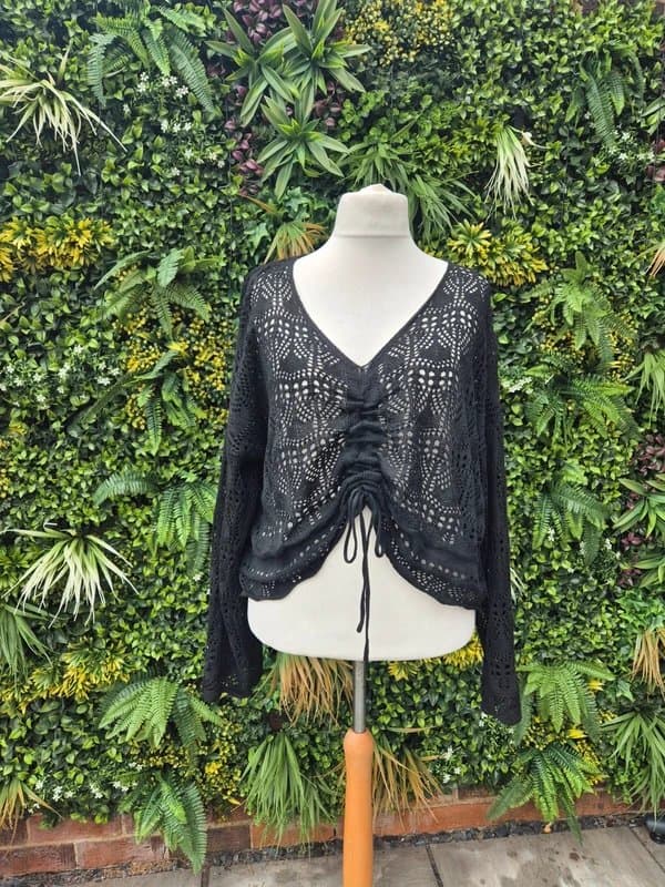 Shein Curve Ruched tie front crochet knit jumper size 24