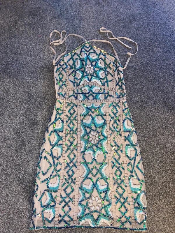 ASOS Asos sequin embellished backless halterneck mini dress - size 8