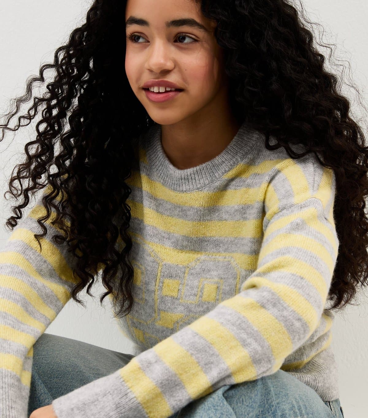 New Look Girls' Grey Stripe Knit Jumper New Look