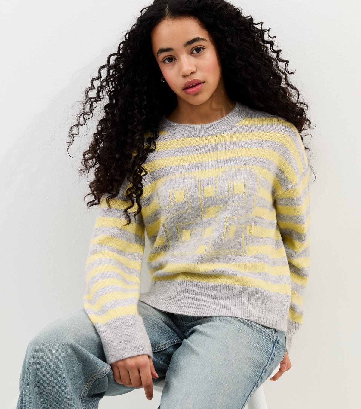 New Look Girls' Grey Stripe Knit Jumper New Look - 2