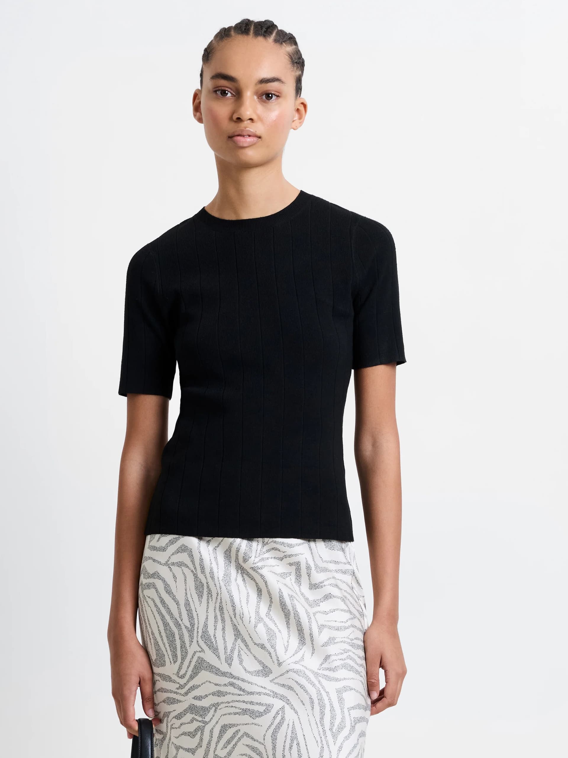 French Connection Marley Knit Wide Rib Top Black