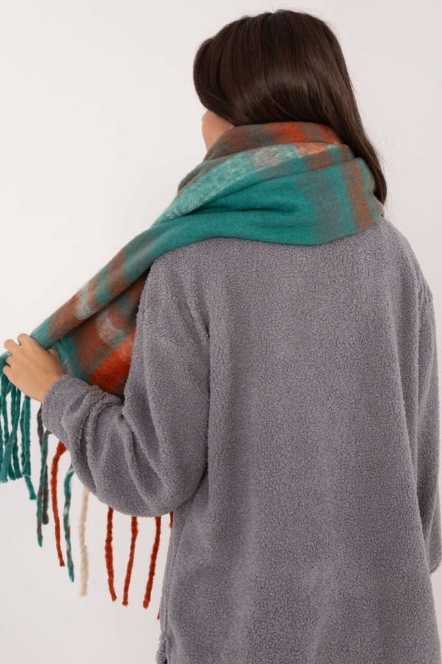 Love Lace Love Lace Women's Elegant Classic Checkered Polyester Scarf with Fringe Trim in Green - 3