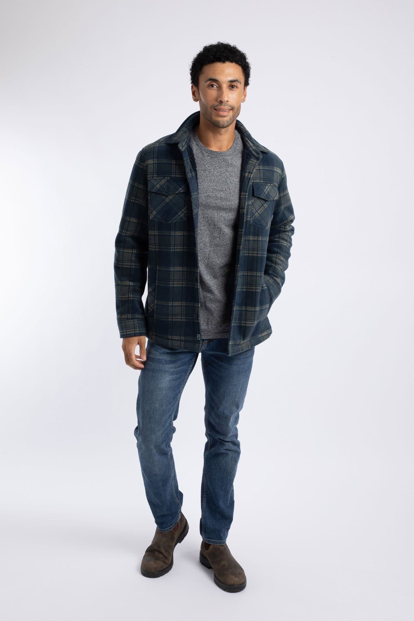 Weird Fish Weird Fish Men's Tyburn Check Fleece Shacket in Navy
