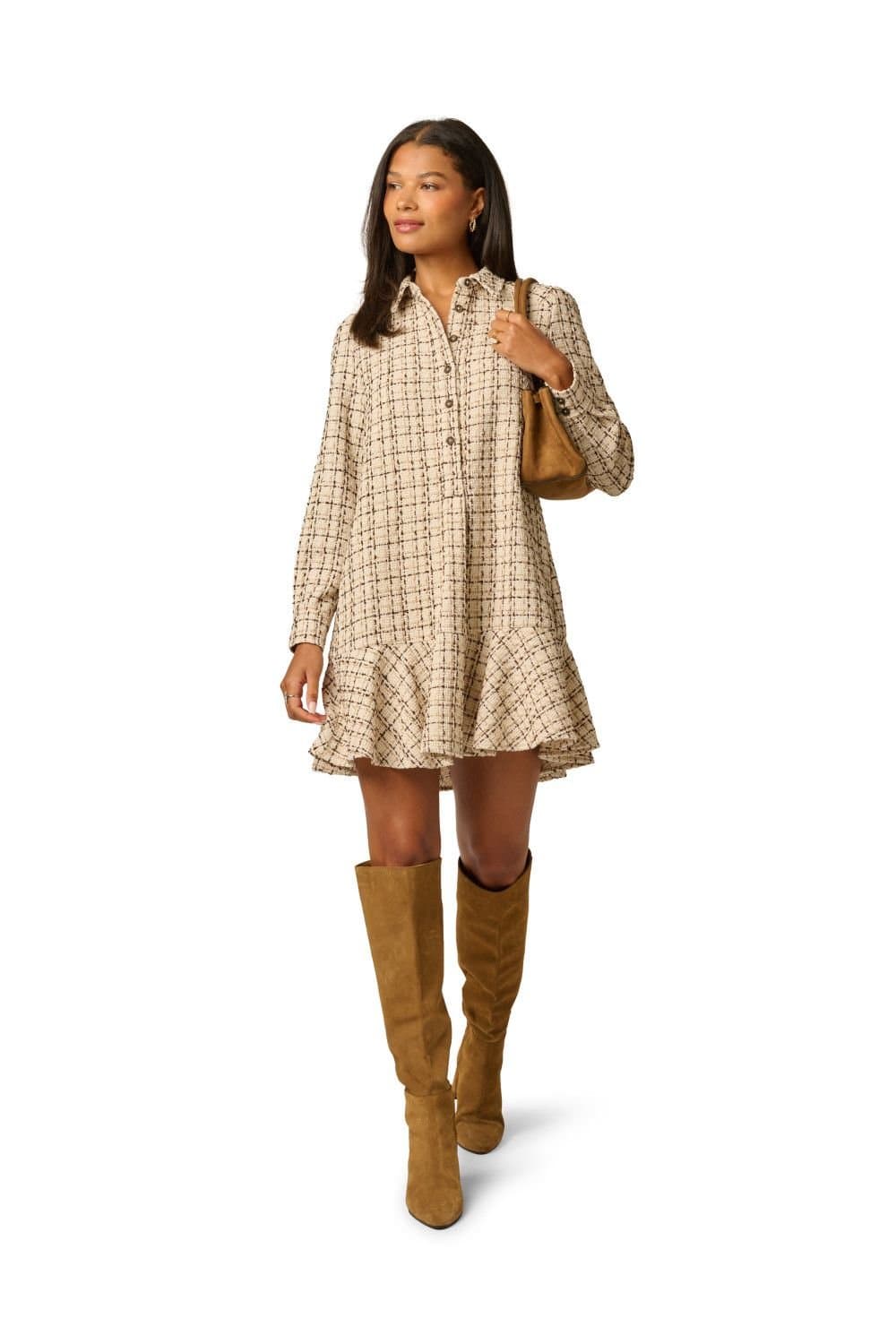 Adrianna Papell Adrianna Papell Women's Tweed Shift Shirtdress in Beige
