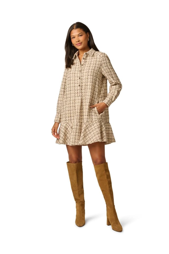 Adrianna Papell Adrianna Papell Women's Tweed Shift Shirtdress in Beige - 2