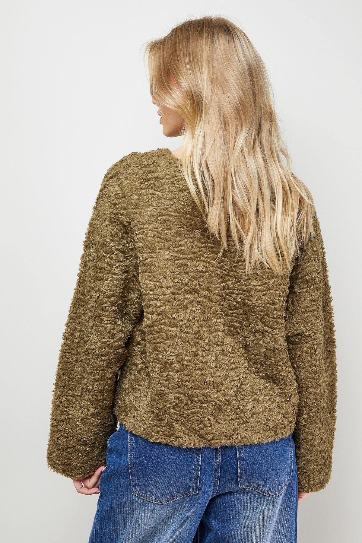 Oasis Oasis Women's Faux Fur Brown Short Coat in Olive - 3