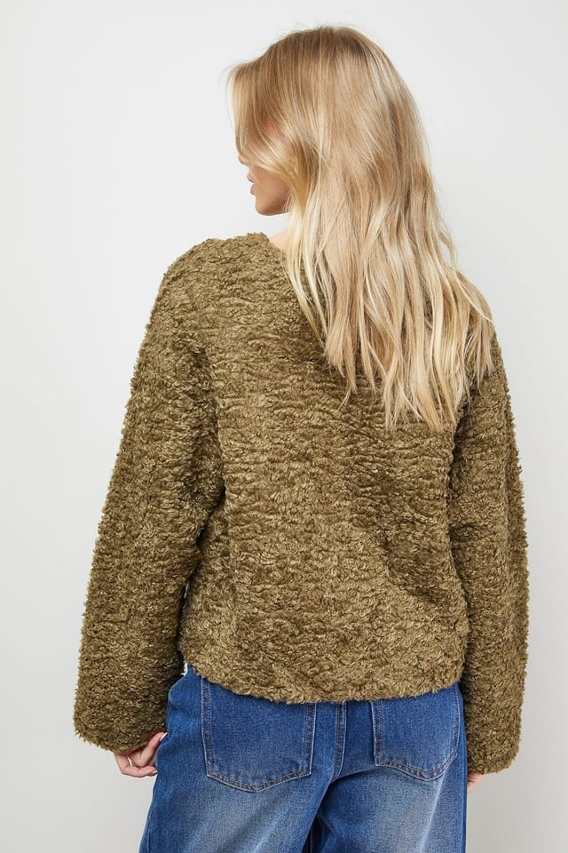 Oasis Oasis Women's Faux Fur Brown Short Coat in Olive - 3