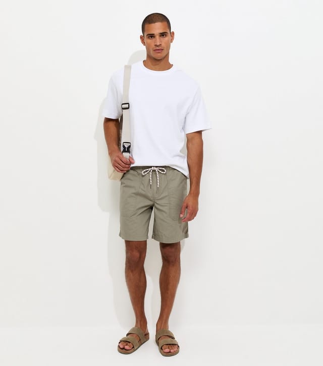 jack & jones Men's Light Khaki Relaxed Fit Cotton Jogger Shorts Jack & Jones New Look - 2