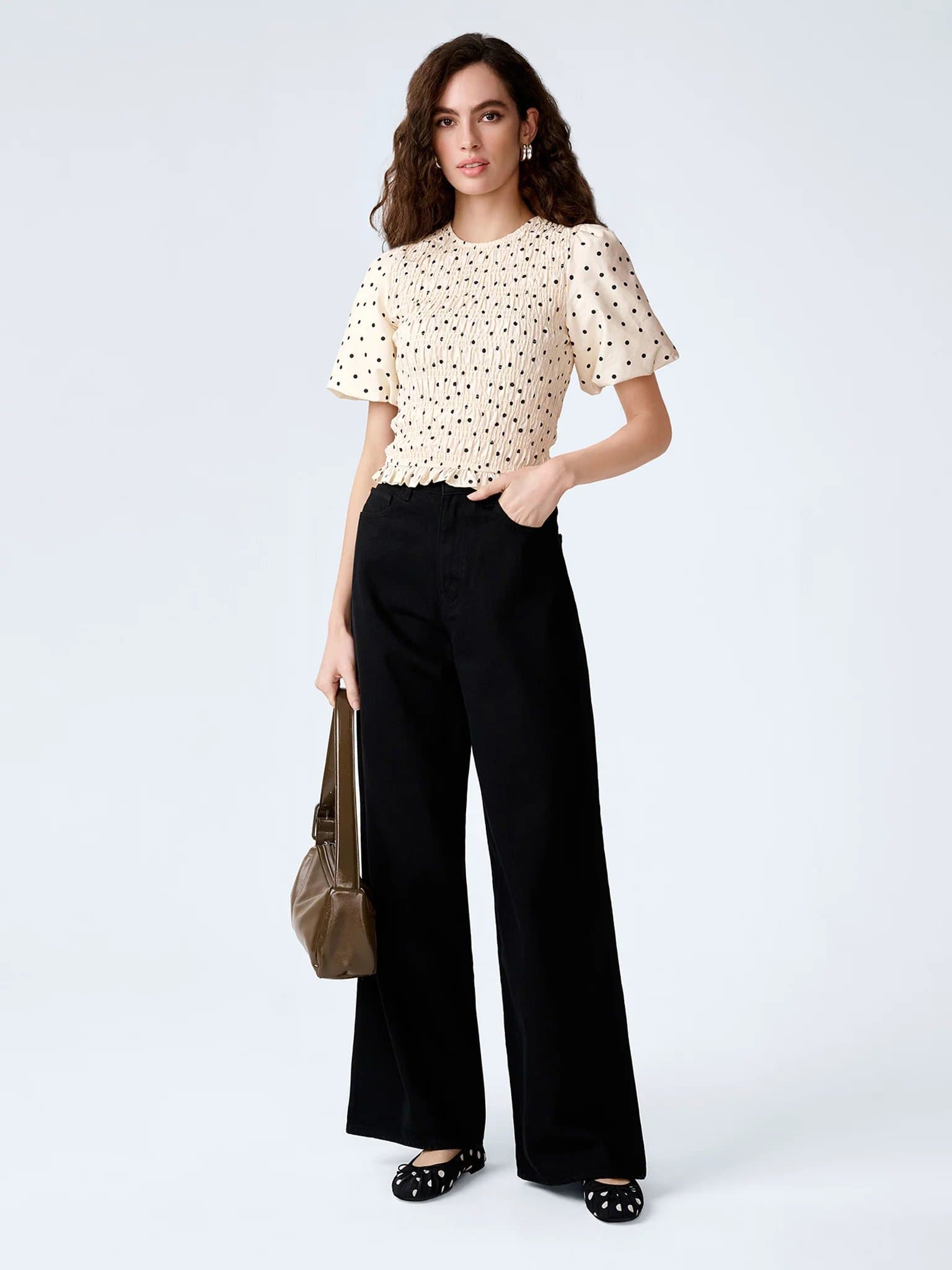 OMNES Nicolla Top in White Polka Dot