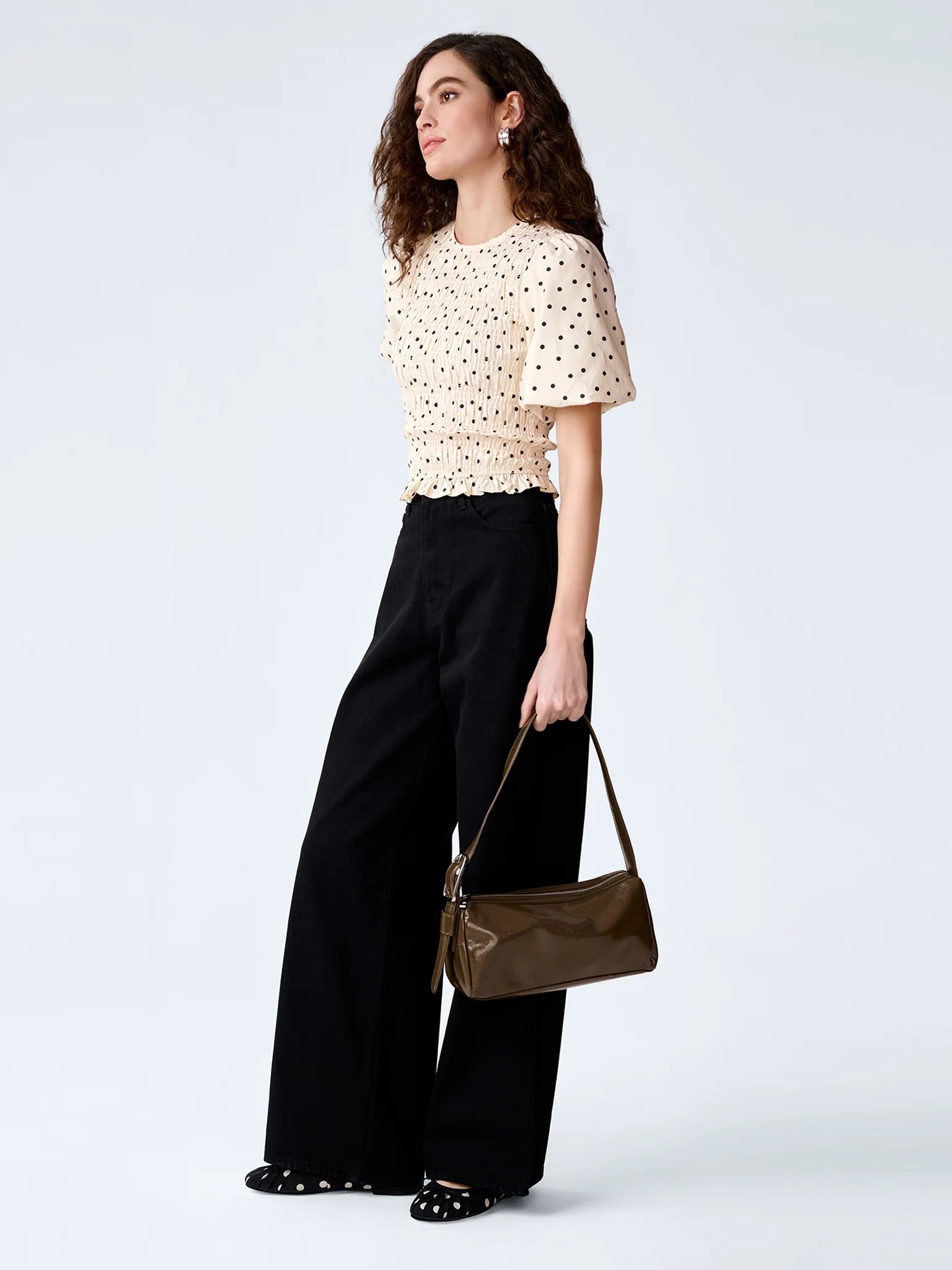 OMNES Nicolla Top in White Polka Dot - 2