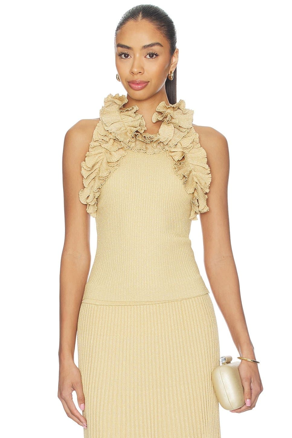 revolve Zimmermann Metallic Gold Ruffle Tank Top
