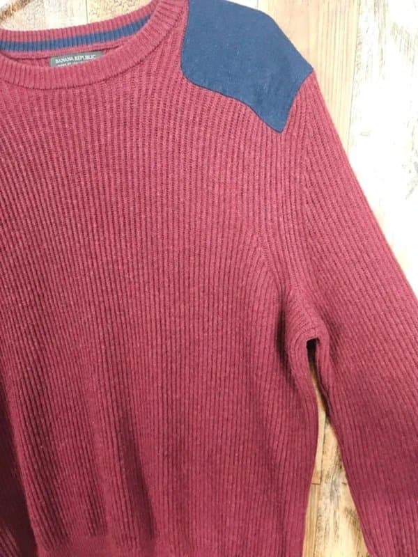 Banana Republic Banana Republic Military Wool Jumper Burgundy Italian Yarn Elbow Patches L