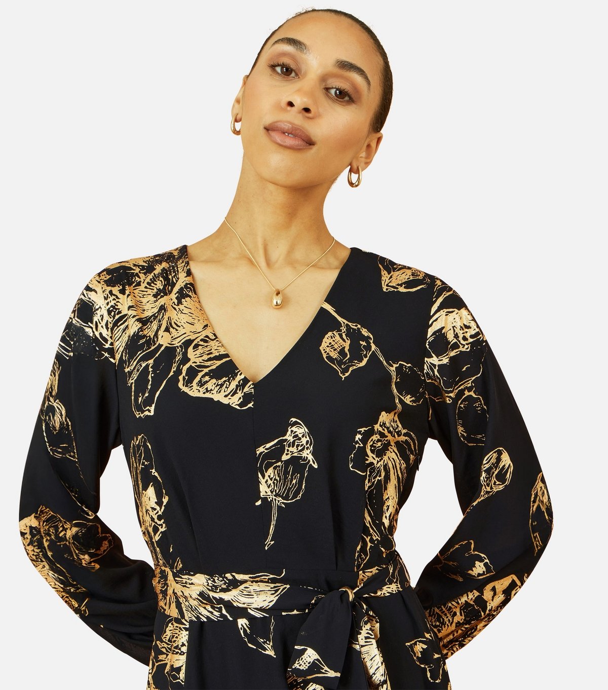 Yumi Women's Black Foil Long Sleeve Midi Dress Yumi New Look - 3