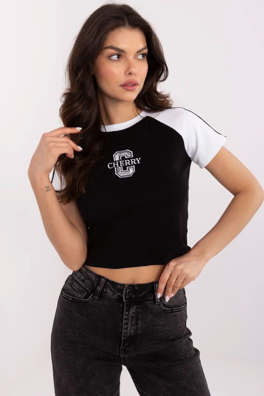 Love Lace Love Lace Black Crop Tee with Embellishments