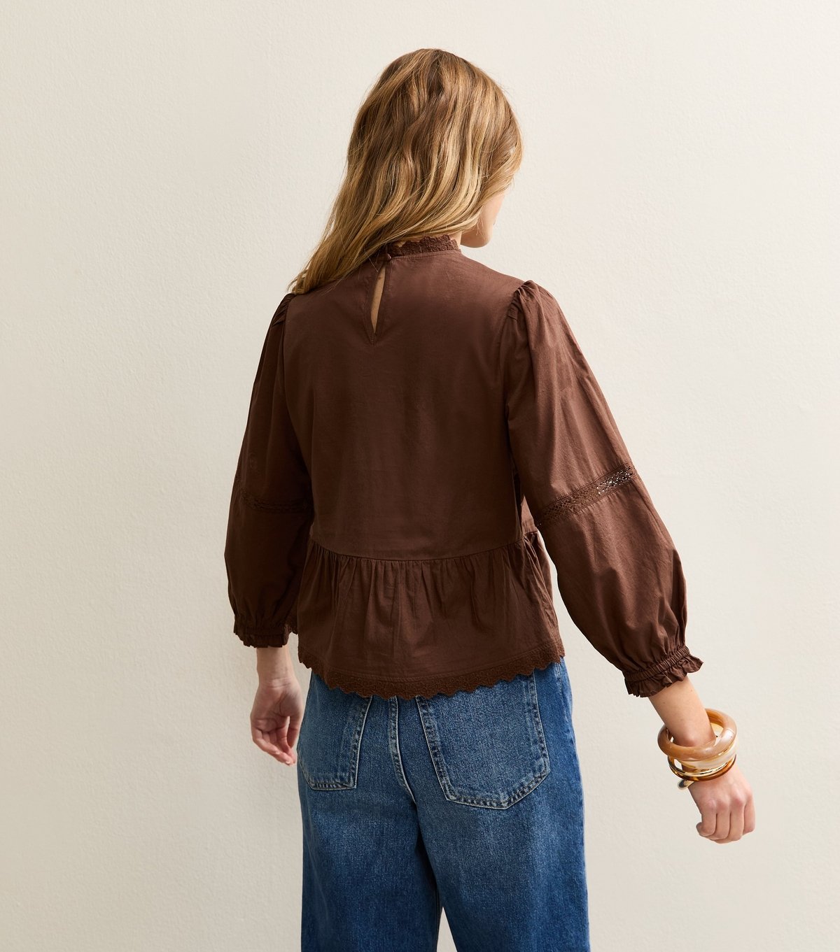 New Look Women's Dark Brown Embroidered 3/4 Sleeve Blouse New Look - 4