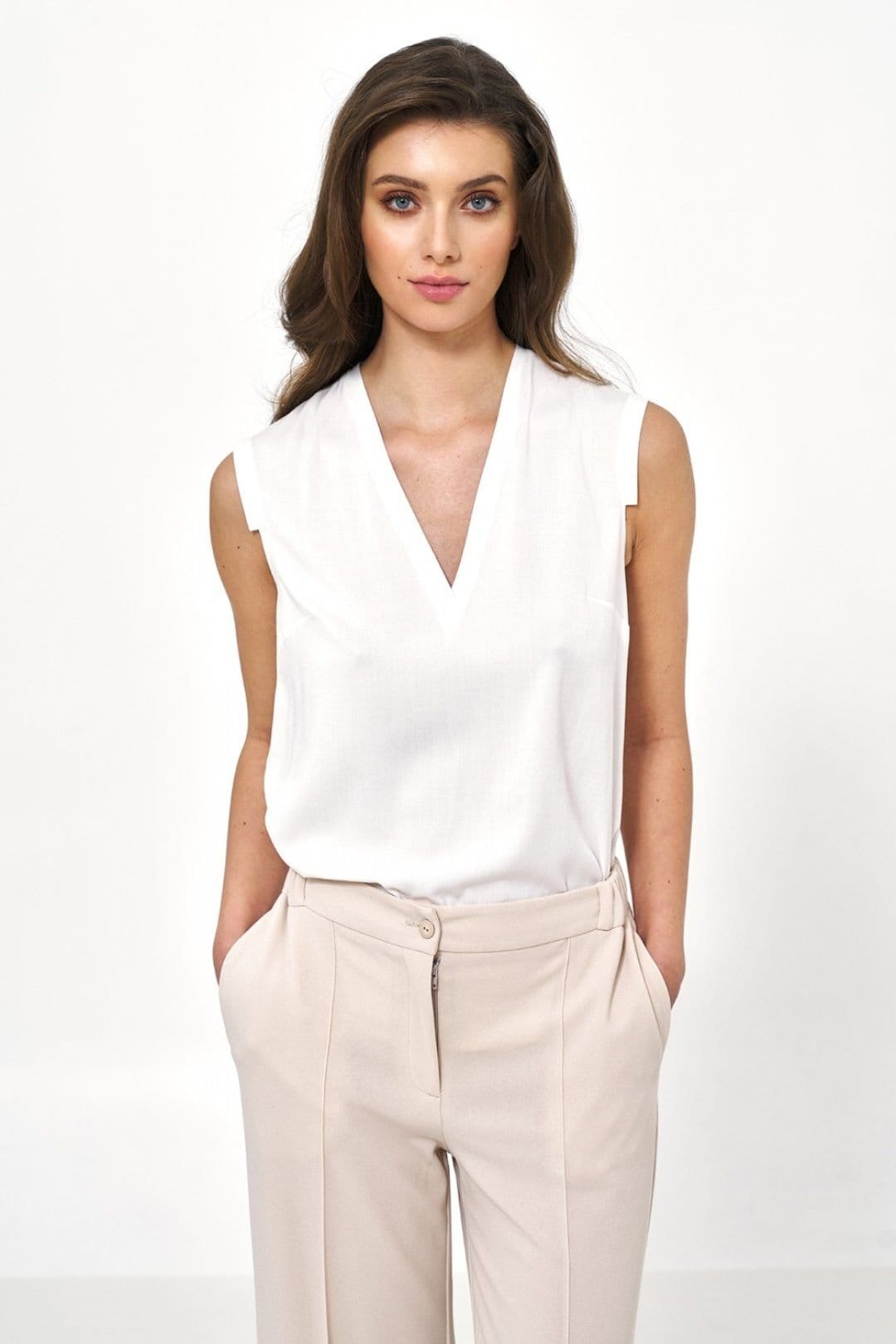 Love Lace White Viscose Sleeveless V-Neck Blouse