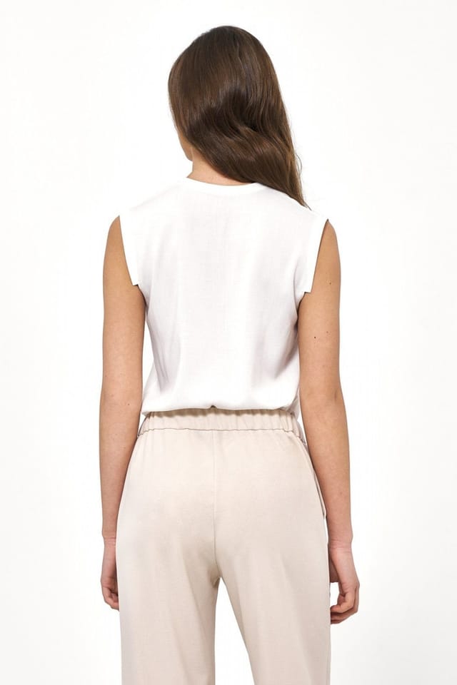Love Lace Love Lace Women's Viscose Plain V Neck Sleeveless Blouse in White - 3