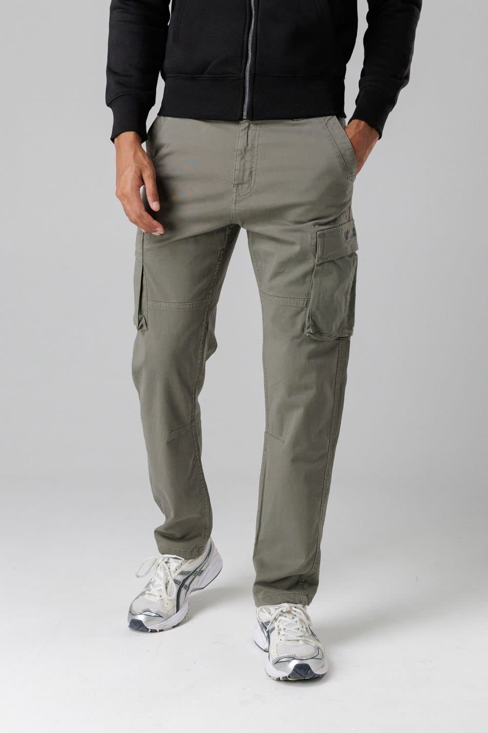 Firetrap Firetrap Men's Cotton Stretch Utility Cargo Trousers with Oversized Pockets in Khaki